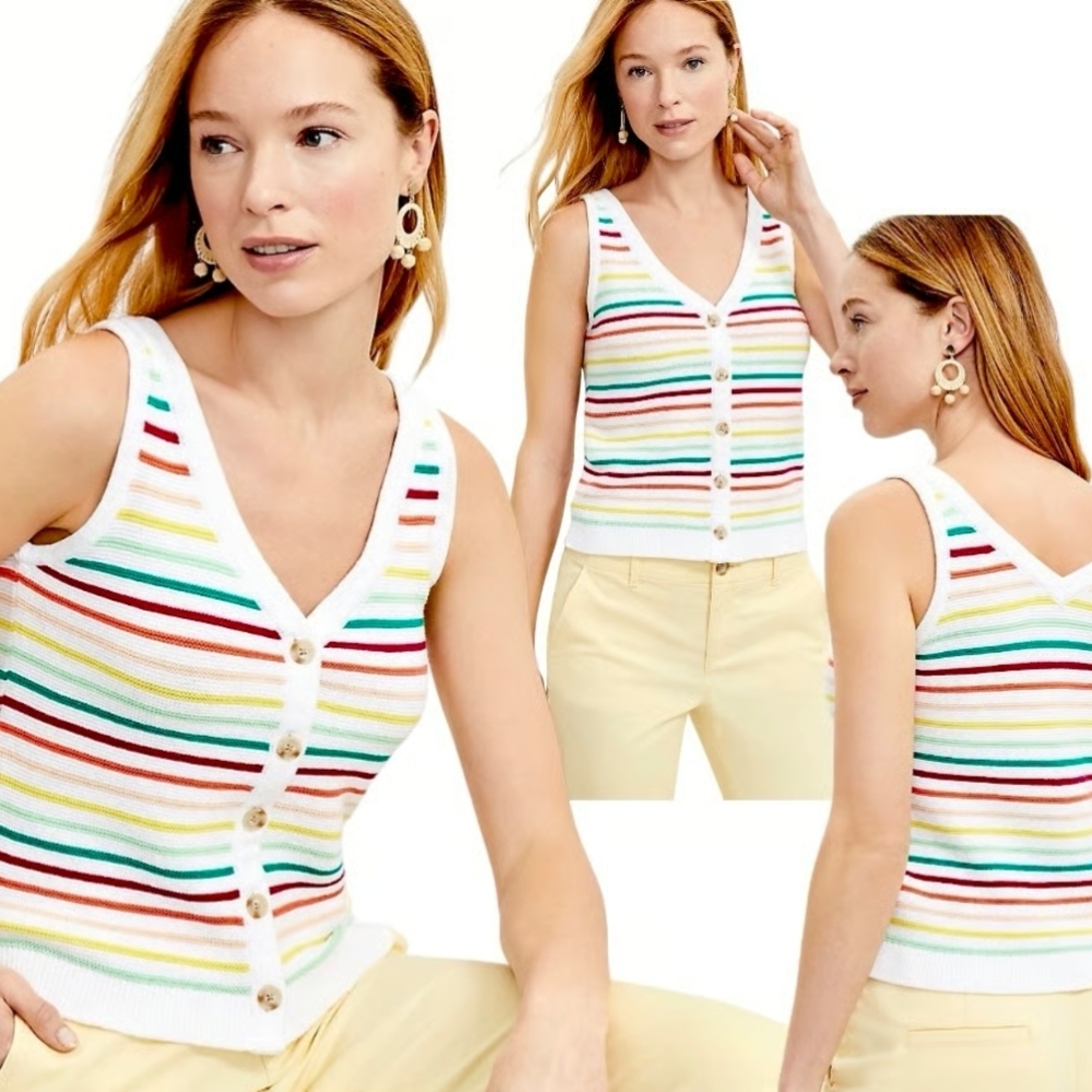 LOFT Colorful Striped Button-Down Tank Top